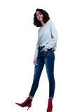 Dark Wash High Waist Jeans With Rhinestone Details