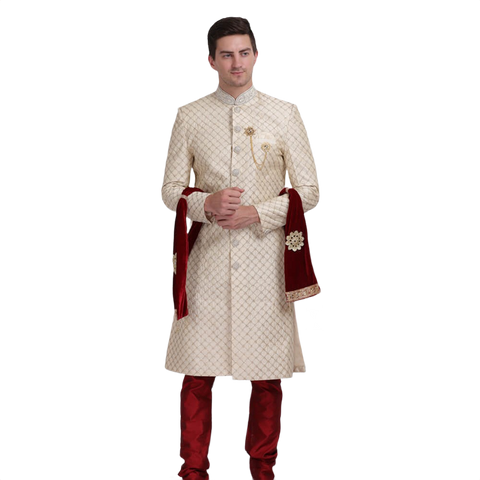 Traditional Sherwani in Diamond Work on Neck and Sleeves