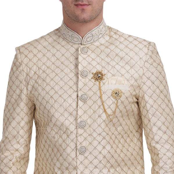 Traditional Sherwani in Diamond Work on Neck and Sleeves