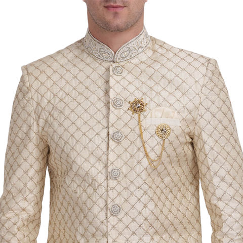 Traditional Sherwani in Diamond Work on Neck and Sleeves