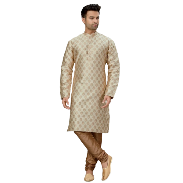 Brocade Silk Kurta Pajama Set - Cream