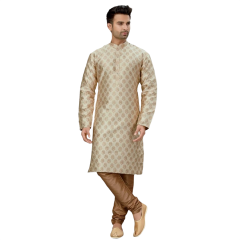 Brocade Silk Kurta Pajama Set - Cream