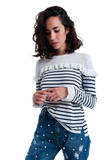 Navy Striped Sweater With Ruffles