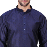 Self Design Silk Kurta Pajama Set - Navy Blue