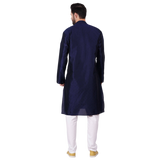 Self Design Silk Kurta Pajama Set - Navy Blue