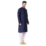 Self Design Silk Kurta Pajama Set - Navy Blue