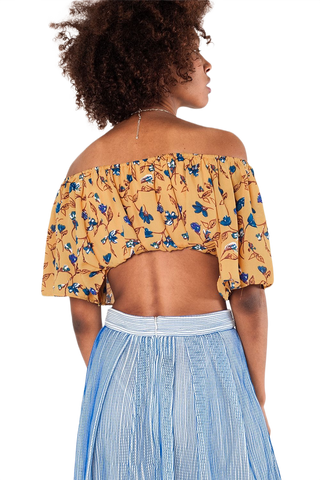 Off Shoulder Floral Crop Top in Mustard