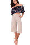Off Shoulder Floral Crop Top in Navy