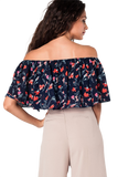 Off Shoulder Floral Crop Top in Navy