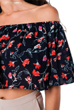 Off Shoulder Floral Crop Top in Navy