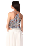 Pink Printed Crop Top With Lace Up Side Detail