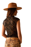 Romantic Lace T-Shirt With Cap Sleeves in Black