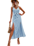 Sexy Backless Slit Beach Summer Floral Print Dress