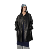 Notting Hill Diary Limited Edition Waxed Goat Leather/Retro Casual Lapel Mid-Length Leather Jacket