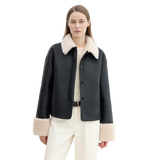 "Slightly Sweet Latte Second Generation" Furry Lapel Wool Artificial Compound Leather Casual Straight Shearling Jacket