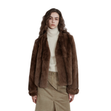 Margaret Mid-Century Style Contrasting Color Rex Rabbit Coat