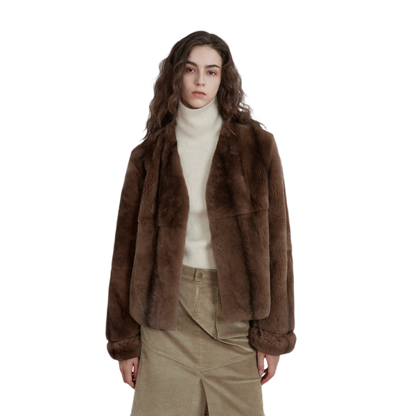 Margaret Mid-Century Style Contrasting Color Rex Rabbit Coat