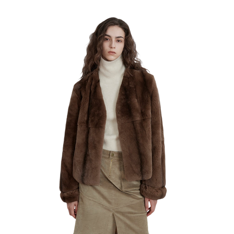 Margaret Mid-Century Style Contrasting Color Rex Rabbit Coat