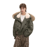 Cool and Sharp, Fashionable Casual Design, Warm Short Style, Large Hood, Raccoon Fur Collar Style Jacket