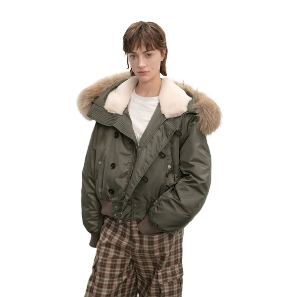 Cool and Sharp, Fashionable Casual Design, Warm Short Style, Large Hood, Raccoon Fur Collar Style Jacket