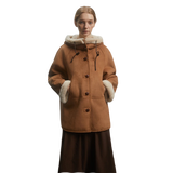 "Danish Winter" Shearling Wool Contrasting Artificial Compositesuede Coat Hooded Short Style