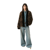 "Multiple Stripes" Retro Personalized Stripe Print Delicate V-Neck Rex Rabbit Fur Jacket