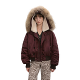 Cool and Sharp, Fashionable Casual Design, Warm Short Style, Large Hood, Raccoon Fur Collar Style Jacket