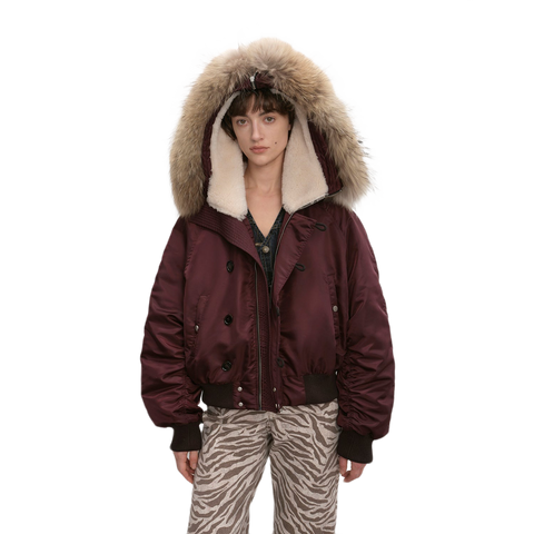 Cool and Sharp, Fashionable Casual Design, Warm Short Style, Large Hood, Raccoon Fur Collar Style Jacket