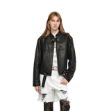 Caramel Mountain Retro Sheepskin Stand Collar Short Motorcycle Jacket