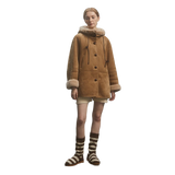 "Danish Winter" Shearling Wool Contrasting Artificial Compositesuede Coat Hooded Short Style