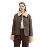 "Slightly Sweet Latte Second Generation" Furry Lapel Wool Artificial Compound Leather Casual Straight Shearling Jacket