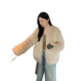 Black Sugar Champagne Finland Saga Fox Fur Coat Fashion Cardigan