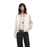Caramel Mountain Retro Sheepskin Stand Collar Short Motorcycle Jacket