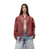 Caramel Mountain Retro Sheepskin Stand Collar Short Motorcycle Jacket