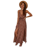 Sexy Backless Slit Beach Summer Floral Print Dress
