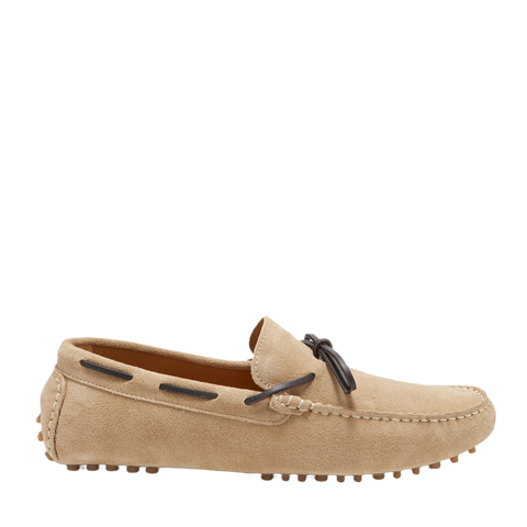 Laced Driving Loafers, Taupe Suede