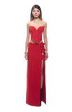 Tita Bandage Flower Decorated Maxi Skirt Red