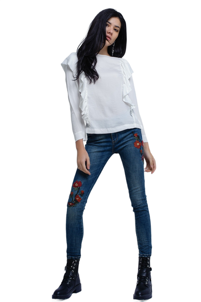 Top With Ruffle Detail in Cream