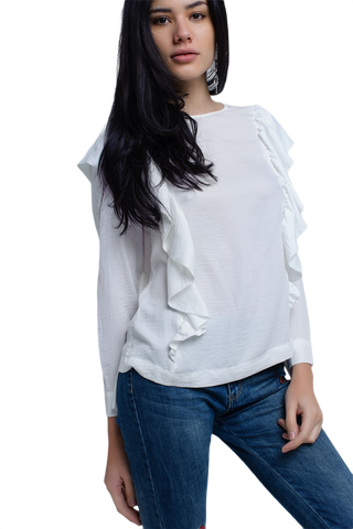 Top With Ruffle Detail in Cream