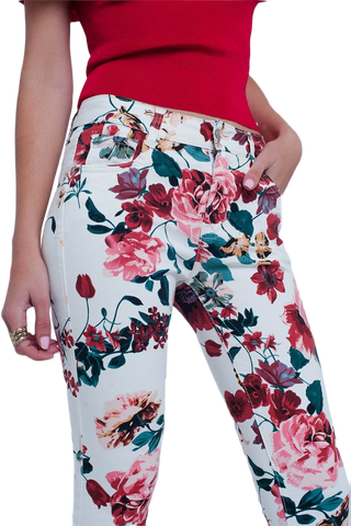 White Floral Jeans