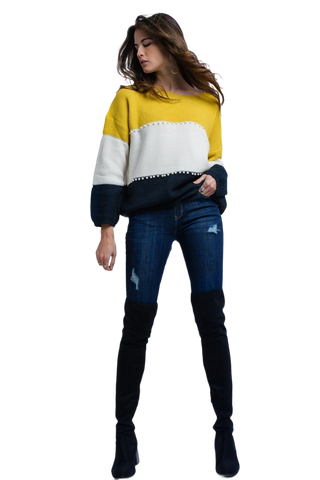 Yellow Knitted Sweater With Pearls