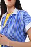 Blue Shirt With Short Sleeves and Vertical Stripes