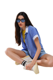 Blue Shirt With Short Sleeves and Vertical Stripes
