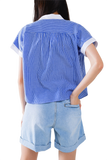 Blue Shirt With Short Sleeves and Vertical Stripes