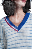 Blue Striped Sweater With V-Neck