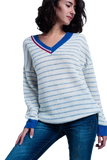 Blue Striped Sweater With V-Neck