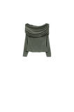 Bodycon Off Shoulder Top in Green Khaki