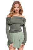 Bodycon Off Shoulder Top in Green Khaki