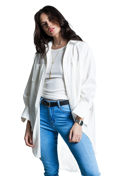 Boyfriend Cut Shirt With 3/4 Sleeve in White