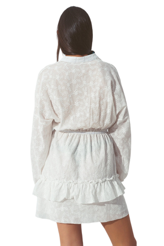 Broderie Mini Dress With Ruffles in White